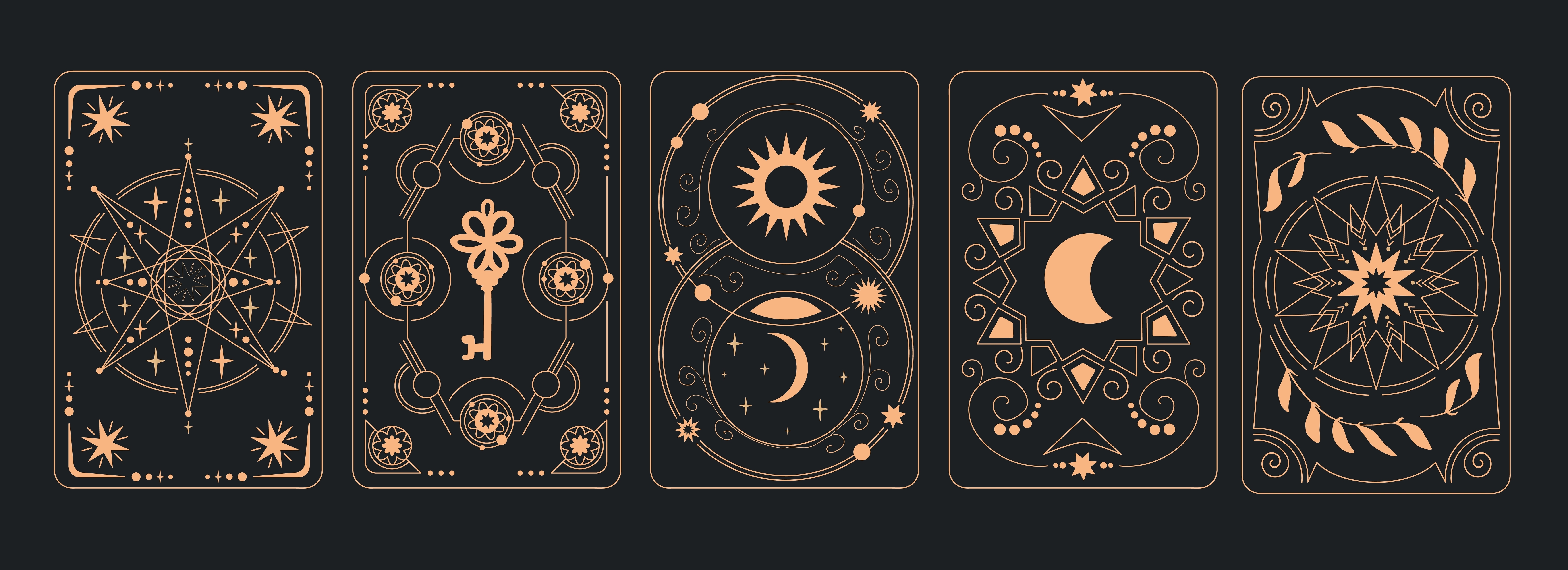 A row of black tarot cards face down